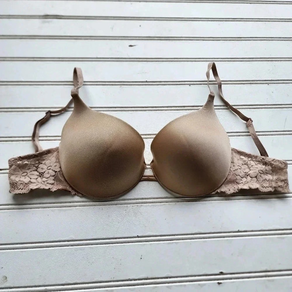 VICTORIA'S SECRET ANGELS Nude Beige BRA WOMENS SIZE 34B Lace Lightly Padded - Picture 12 of 12